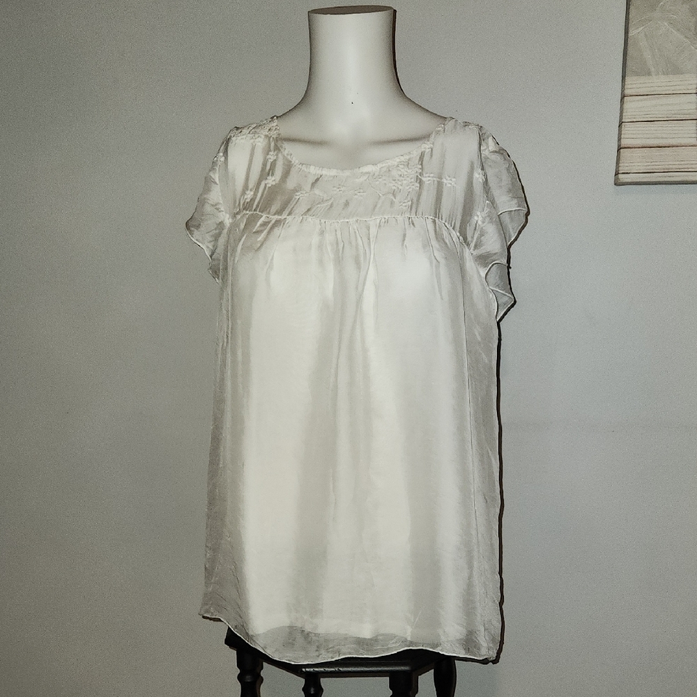 Elegant White Silk Blend Sheer Blouse with Lining Made in Italy Size XSmall
